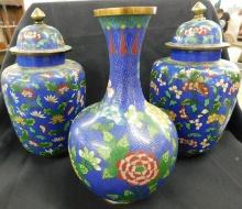 3 Pieces of Vintage Cloisonne - 2 Ginger Jars - 1 Vase - All Have Damage