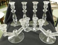 Lot of 4 Pairs of Clear Glass Taper Candle Holders - 4.5" - 5.5" and 9" Tall