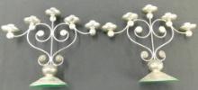 Pair of Vintage 5 Light Metal Candelabras - Each 10.5" x 14" x 5.5"
