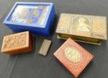 Box Lot With 5 Misc. Lacquer wood and Tin Boxes