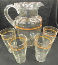 Clear Depression Glass Iced Tea Set - Pitcher and 5 Glasses