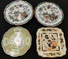 Group of 4 English Porcelain Plates - 1 Masons - 1 Hanley - 9" to 10.5"