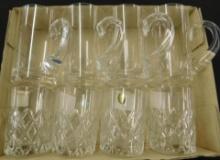 4 Lead Crystal Rocks Glasses - 4 Blown Glass Mugs with Applied Handles