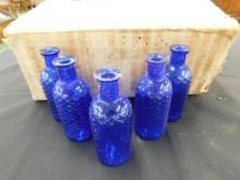 36 Vintage Cobalt Blue Glass Poison Bottles - Each 5" Tall