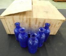 32 Vintage Cobalt Blue Glass Poison Bottles - Each 5" Tall