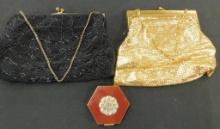Whiting and Davis Gold Mesh Purse - Vintage French Beaded Purse - Vintage Compact