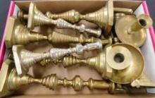 5 Pairs of Vintage Brass Candle Stick Holders - 3" to 11.5" Tall