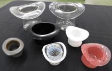 Box Lot with 7 Top Hat Vases - 5 Glass - 2 Other - 1.75" to 5" Tall