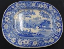 Large Vintage Blue Ware Transfer Platter - 18" x 14.25"