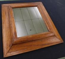 Vintage Wall Hung Mirror - Wide Wood Frame - 22.25" x 20"