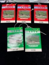 lot of five 1999 Masters practiced round badges
