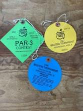 lot of three masters practice round badges 1983, 1985 1987