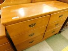 Spain Hour - 6 Drawer Maple Long Dresser with Mirror - 35" x 50" x 19"