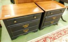 Pair of Thomasville Nightstands - Black with Natural Top - Each 25" x 27" x 17"