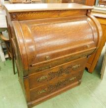 Oak Cylinder Roll Desk - 42" x 34" x 23"