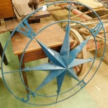 Modern Metal Compass - Painted Blue - 41" Round