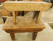 2 Shabby Stool - Cream and Brown - 8" x 16" x 6"