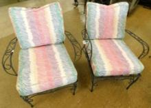 Pair of Wrought Iron Outdoor Arm Chairs with Cushions - Each 30" x 28"x 31"