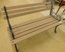 Modern Garden Bench - Cast Iron Ends - Wood Slat Seat and Backs - 27.5" x 47.5" x 20"
