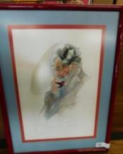 Framed Signed Watercolor - "Clochard De Paris" - Tramp of Paris - 25" x 18"