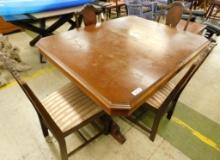 Vintage Dining Table with 4 Upholstered Chairs - 1 Arm 3 Side - Table 31.5" x 54" x 42"