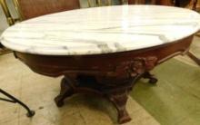 Vintage Marble Top Mahogany Coffee Table - 18" x 36"