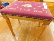 Wood Stool with Needlepoint Top - 15" x 15" x 11"
