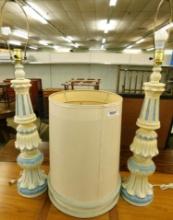 Tall Mid Century Lamps with Shades - Each 39" Tall