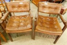 Pair of Faux Leather Fringed Arm Chairs - Each 32" x 23.5" x 25"