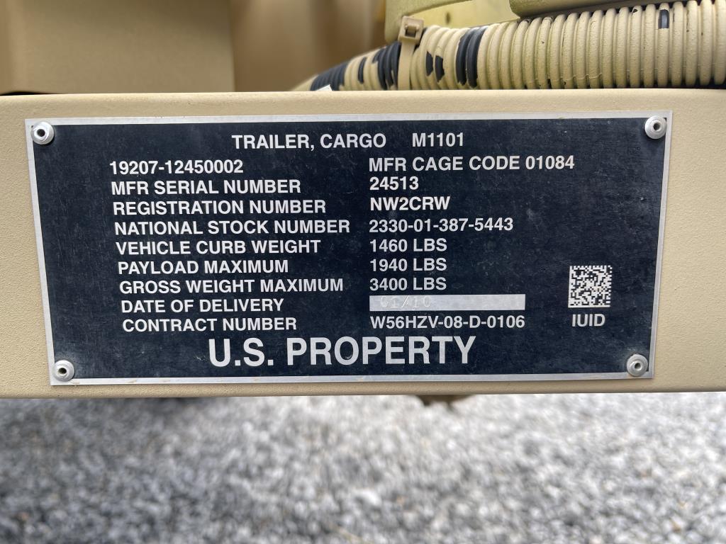 2010 M1101 Single Axle Military Trailer