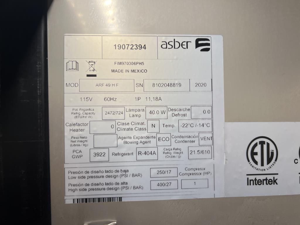 2020 Asber ARF 49HF 2 Section Freezer