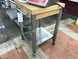 Butcher Block Top Table w/S.S Legs and Casters