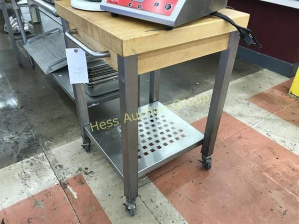 Butcher Block Top Table w/S.S Legs and Casters
