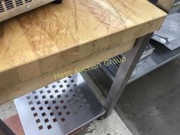 Butcher Block Top Table w/S.S Legs and Casters