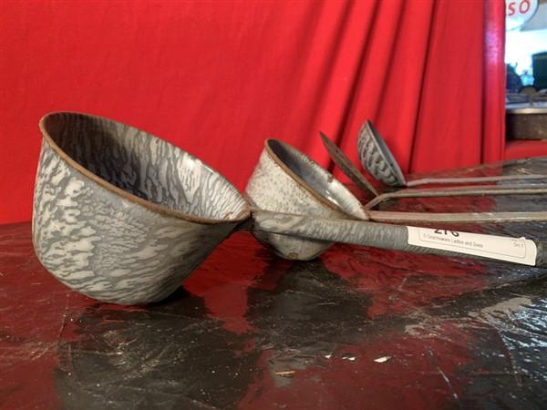 5 Graniteware Ladles and Sieves