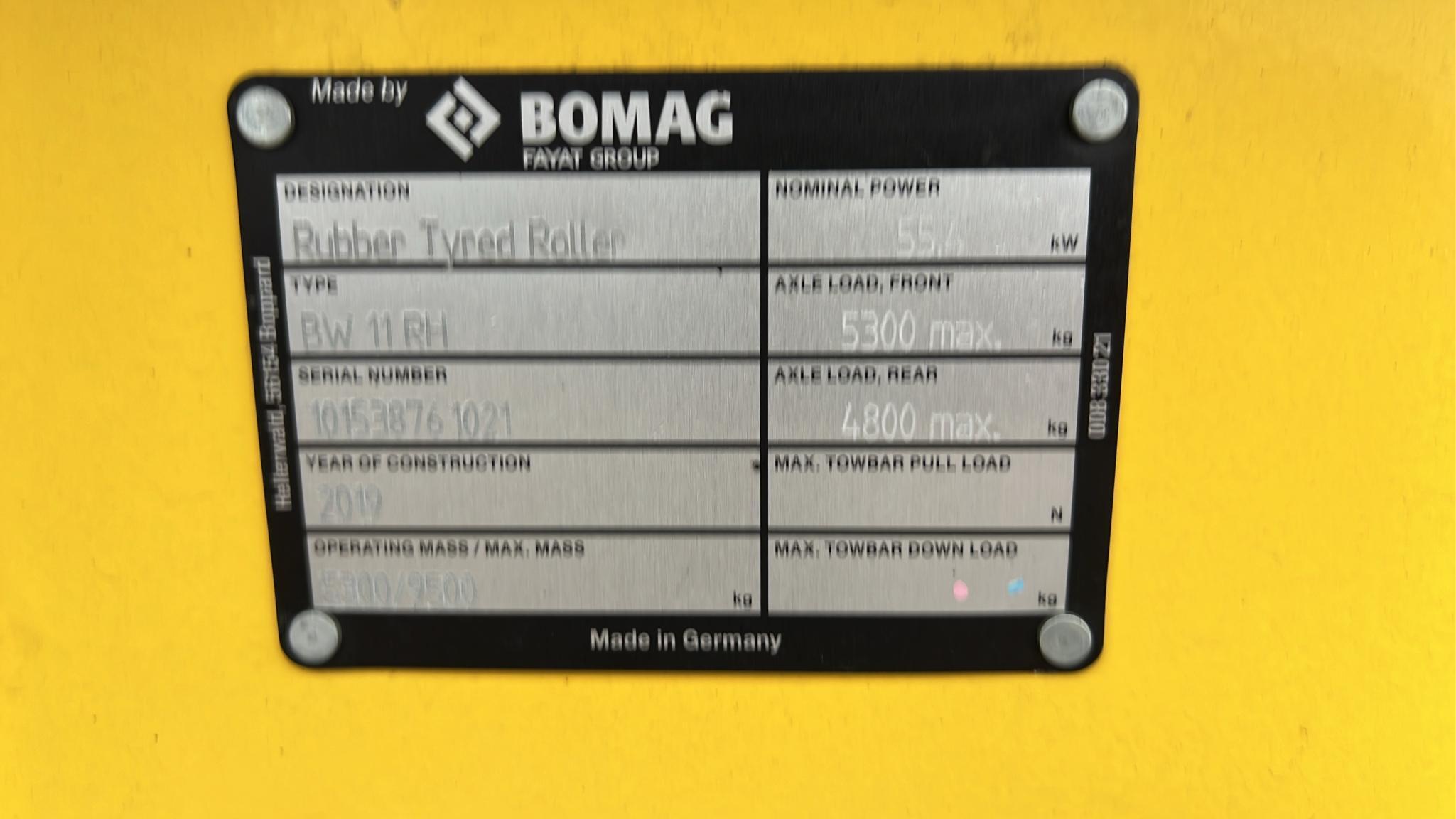 2019 Bomag BW11RH-5 Pneumatic Roller