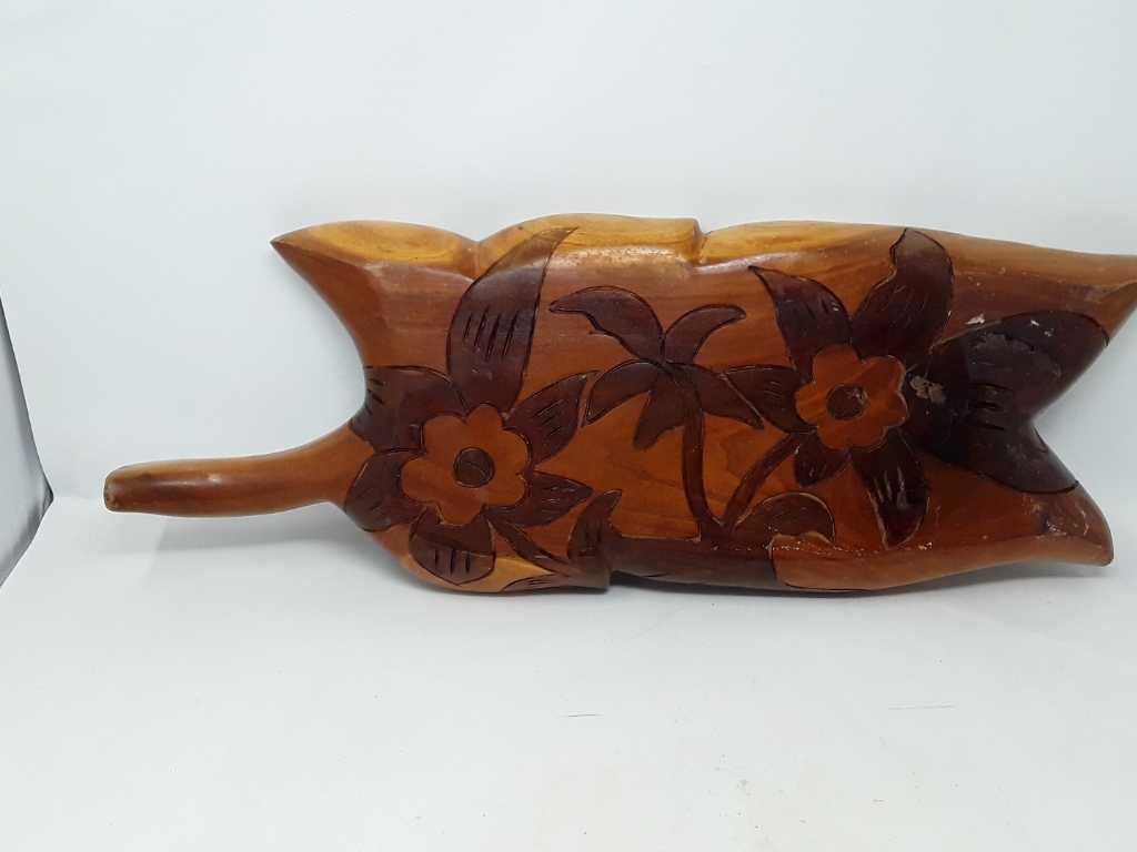HAND CARVED FLOWER BOWL WITH HANDLE