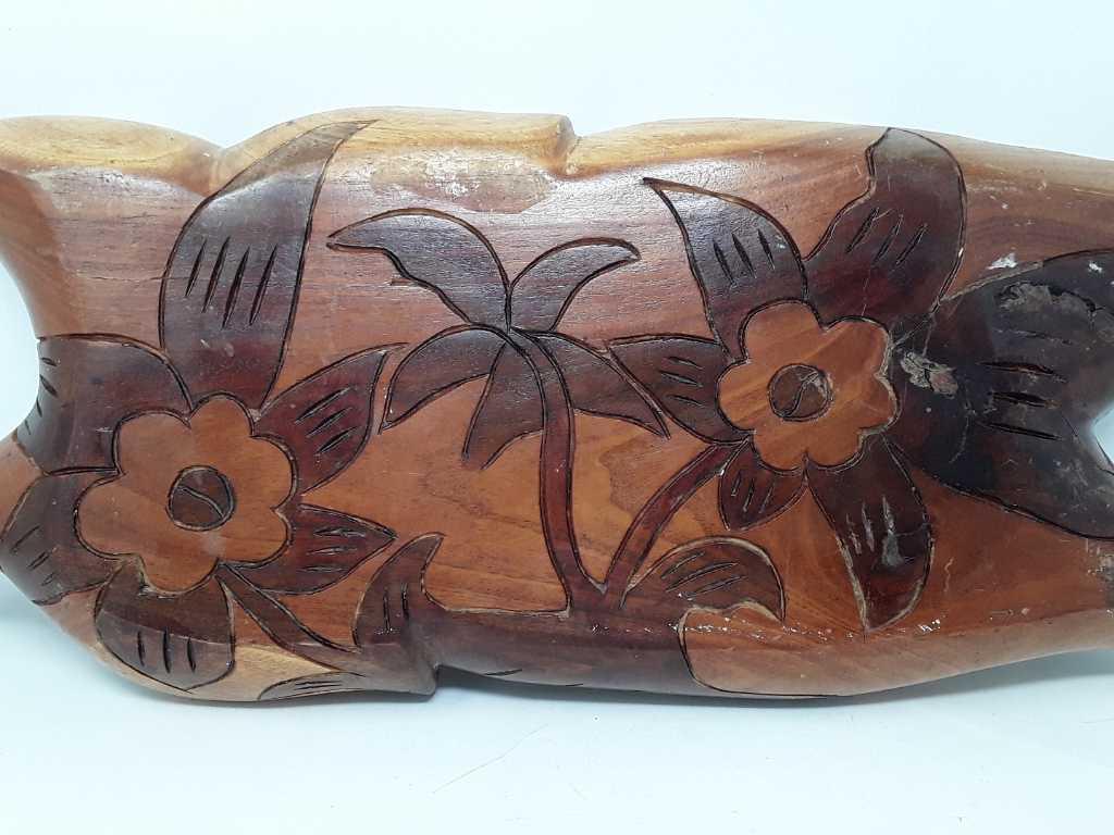 HAND CARVED FLOWER BOWL WITH HANDLE