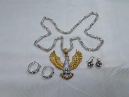 Sparkle Earring & Eagle Necklace Set of 3