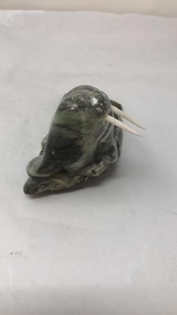 CARVED QUARTZ STONE WALRUS FIGURINE