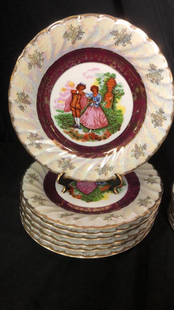 VICTORIAN COURTING COUPLE LUSTER 39PC DISHWARE