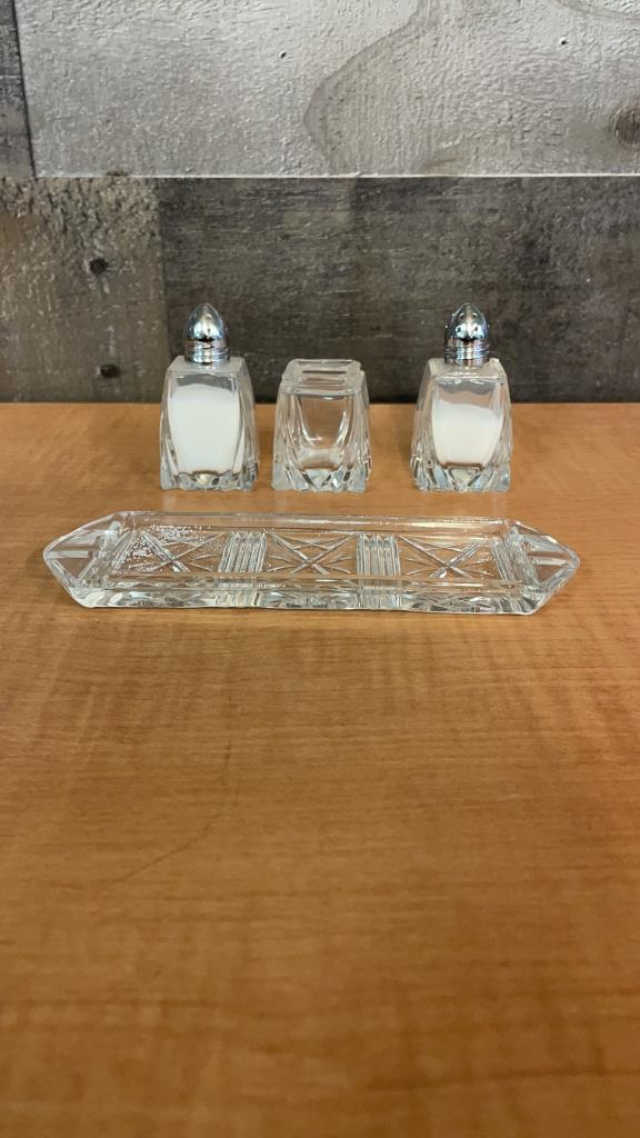 WESTMORELAND TRAY, PYREX DISHES, & MORE