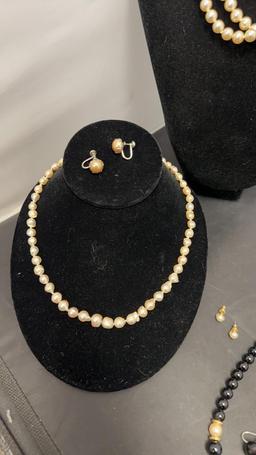 5) PEARL & BEAD NECKLACES WITH MATCHING EARRINGS