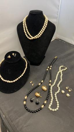 5) PEARL & BEAD NECKLACES WITH MATCHING EARRINGS