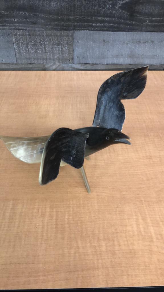 HAND CARVED HORN BIRD FIGURINE