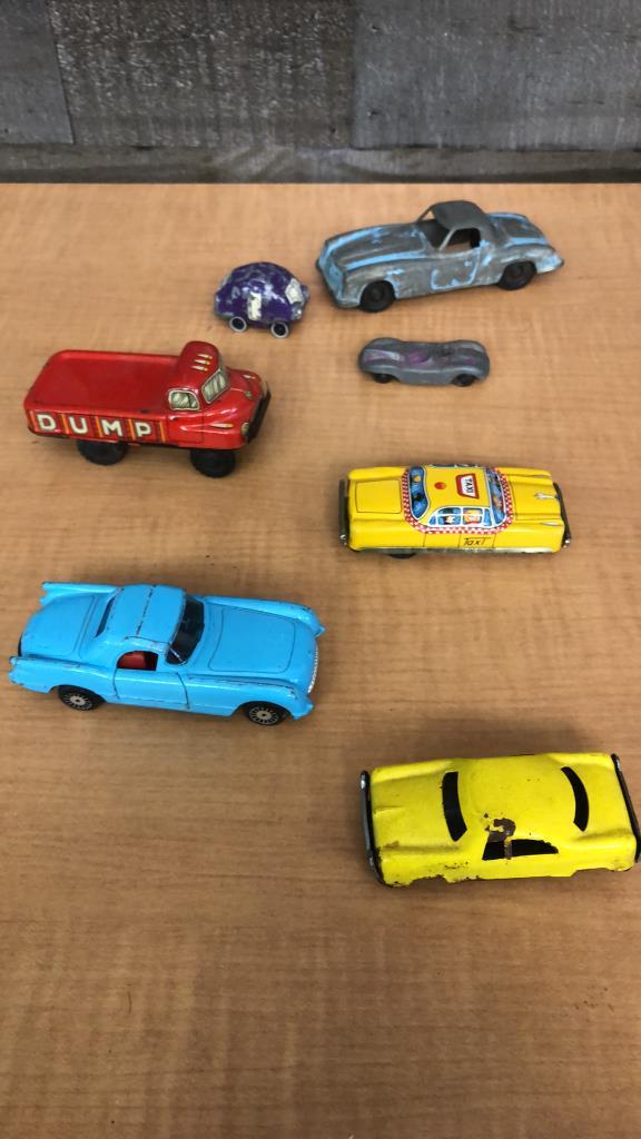 JAPANESE TIN DUMP & TAXI TOYS, STEEL CAR TOYS