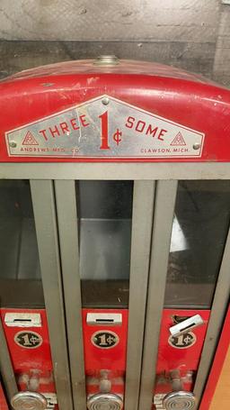 ANDREWS THREE SOME GUMBALL COIN MACHINE