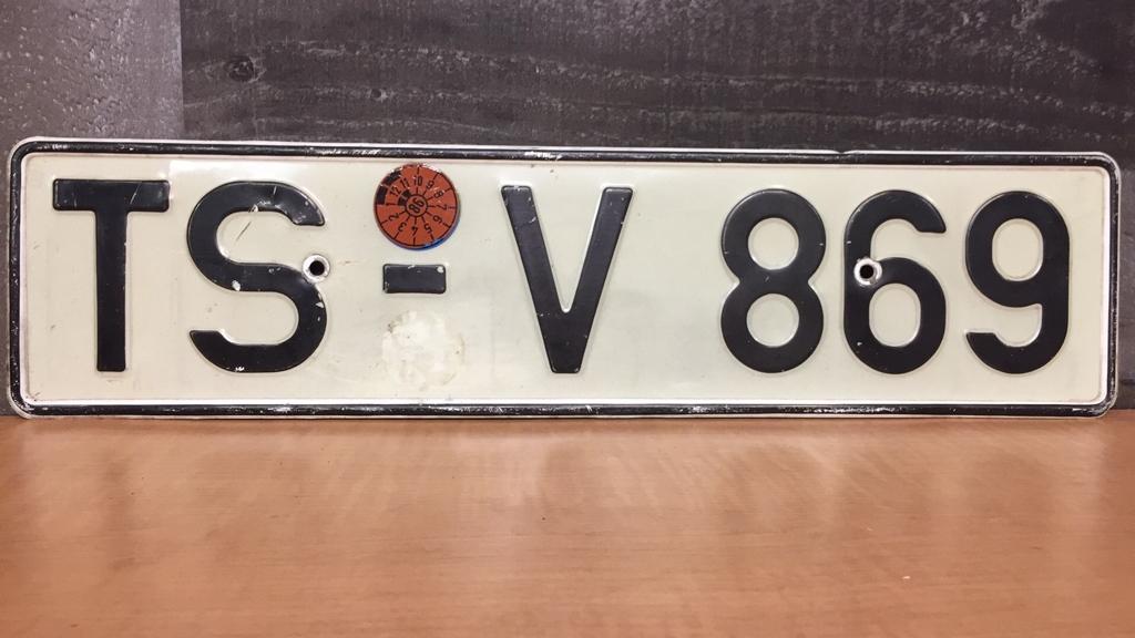 VINTAGE GERMAN LISCENSE PLATE: TS-V 869