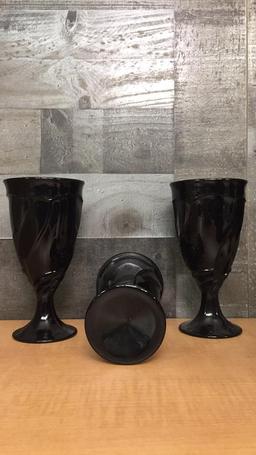 8) NORITAKE SWEET SWIRL BLACK GLASS GOBLET