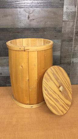 WOOD BARREL WITH LID